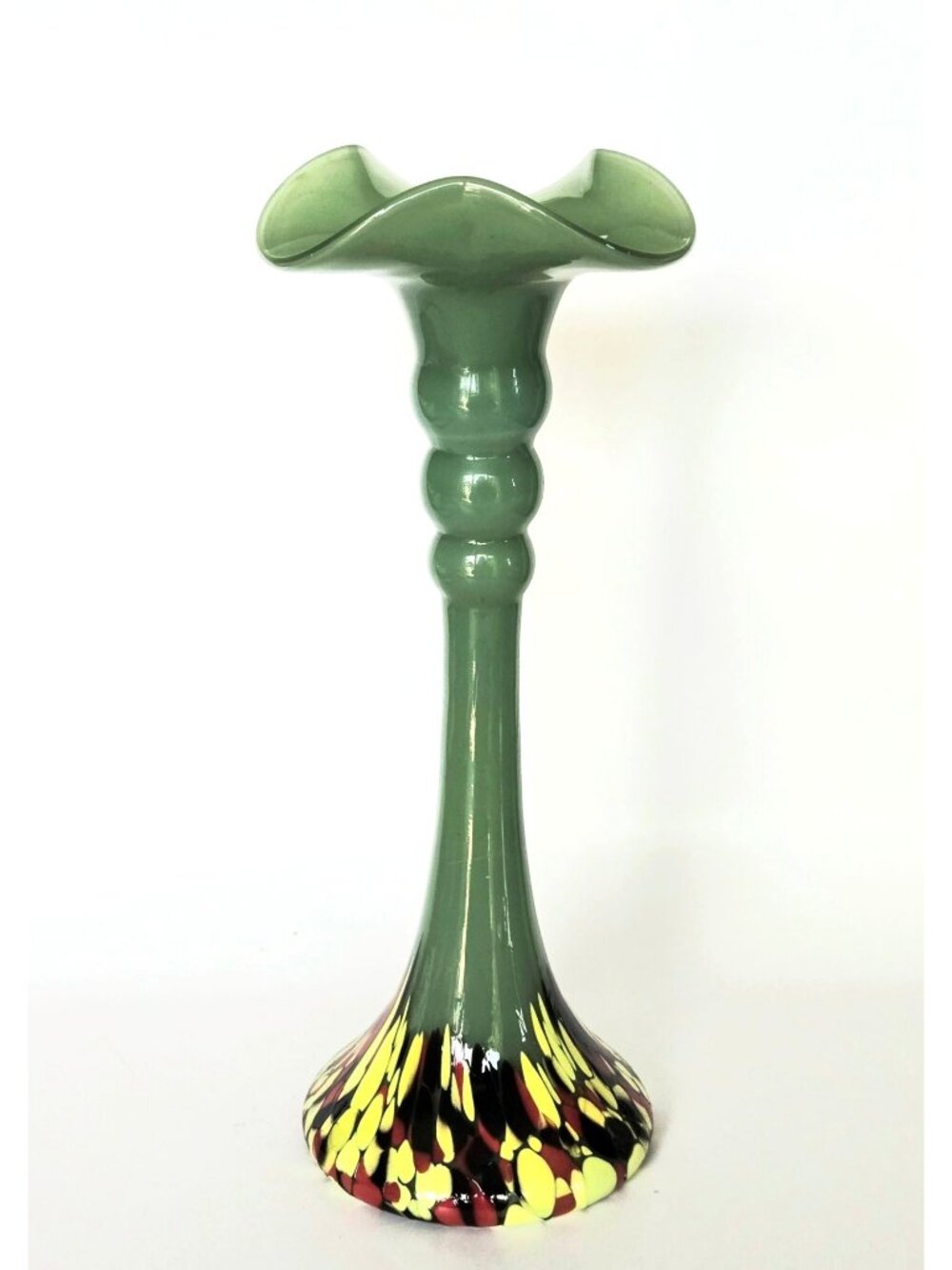 1920s Welz Czech Glass Jade Green Vase With Splatter Base, bottom Glows